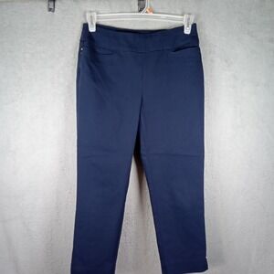 Chicos Fabulously Slimming Navy Blue Crop Pants Stud Detail Size 0 Small 4/6